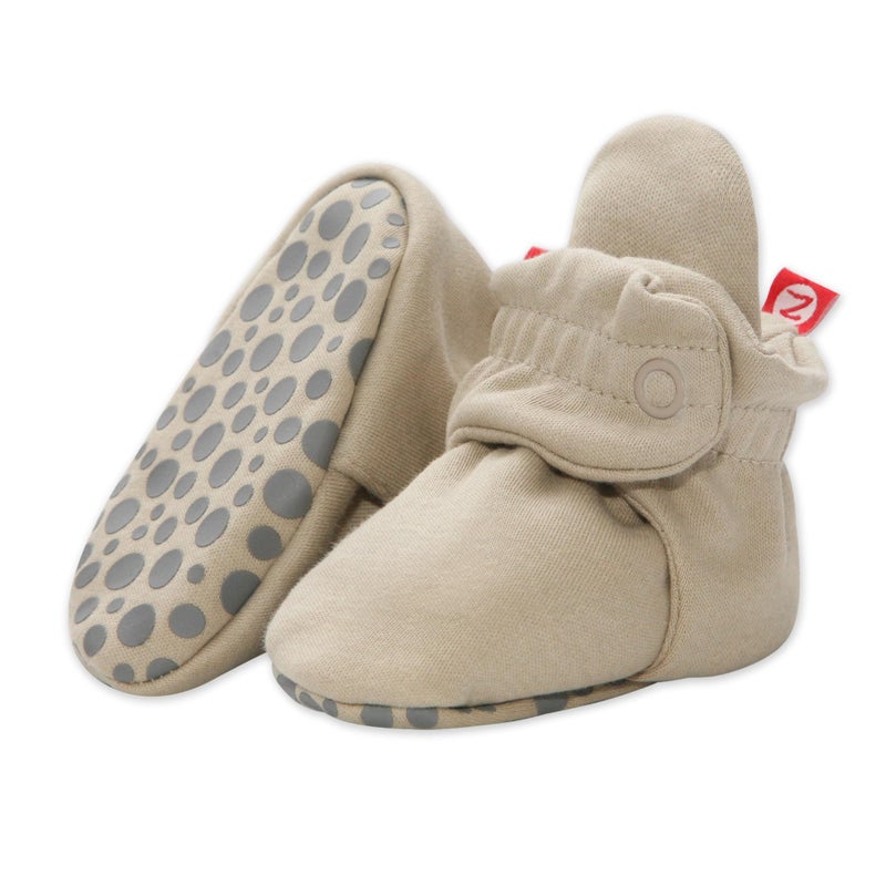 Zutano Unisex Organic Cotton Baby Booties With Gripper Soles, Khaki, 12M - Image 1